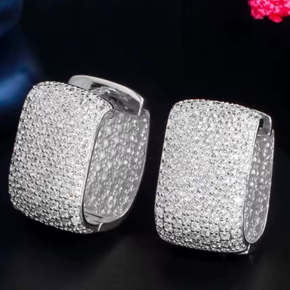 14k 2.5ct Pave Hoops - Picture 1 of 14